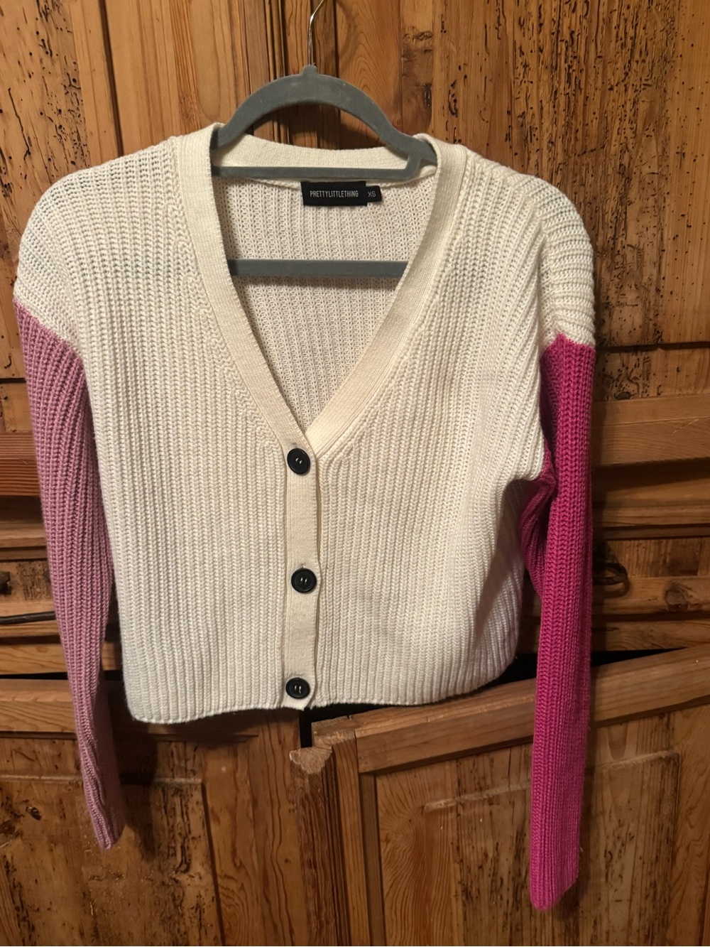 PrettyLittleThing Cream Cardigan with Pink Colorblock Sleeves